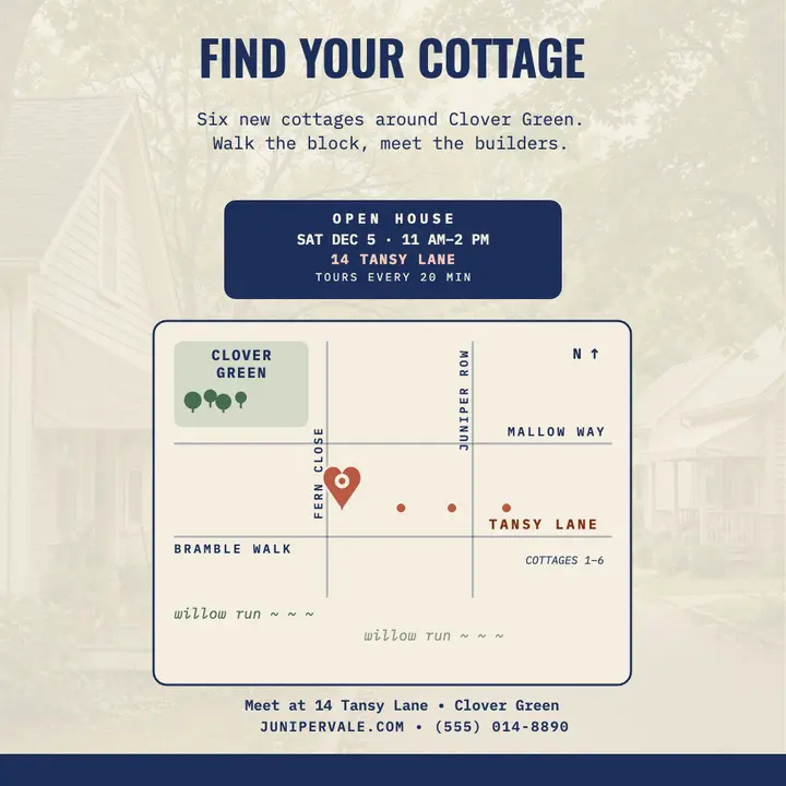 Juniper Vale cottage open house map template