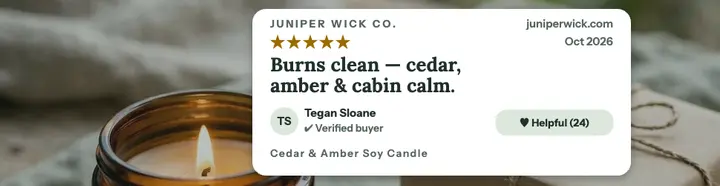 Juniper Wick candle five-star review billboard template