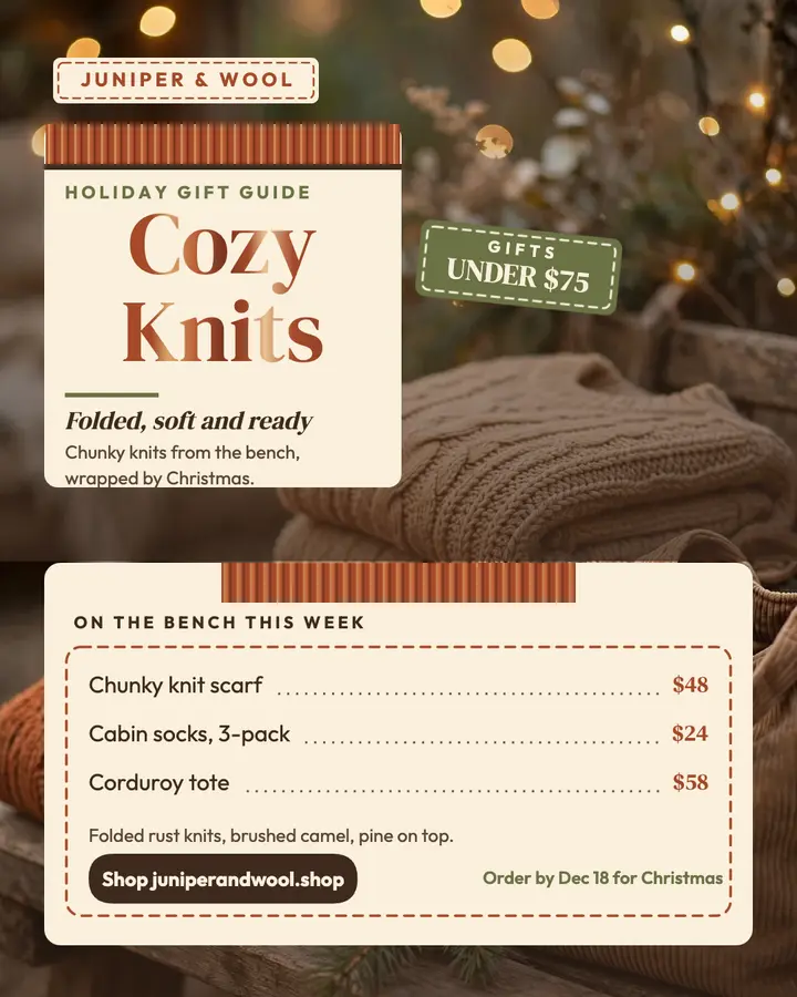 Juniper and Wool cozy knits gift guide template