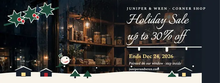 Juniper and Wren holiday window sale cover: holiday sale cover template