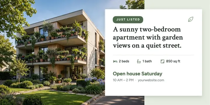 Just listed sunny apartment post template