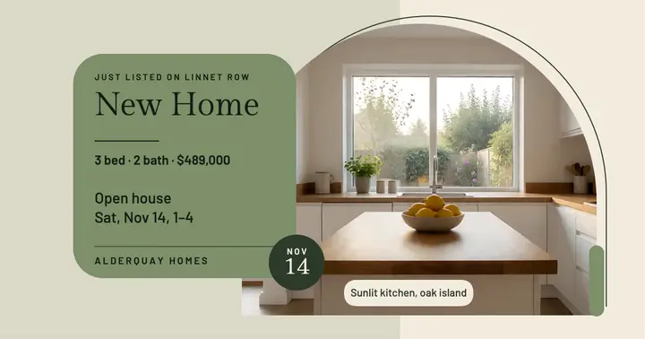 Just listed townhouse open house post, arch frames: just listed facebook post template