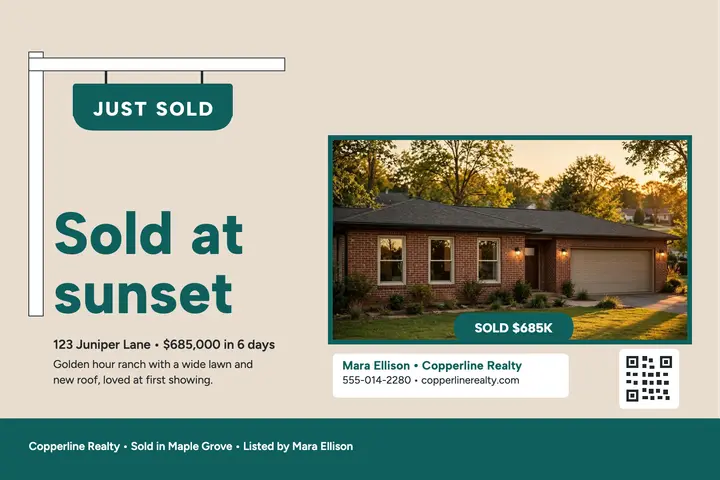 Mara Ellison Copperline just sold ranch postcard template