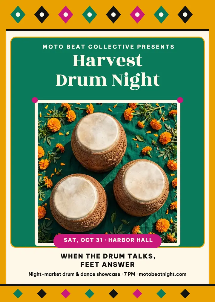 Harvest Drum Night kanga invitation: drum night invitation template