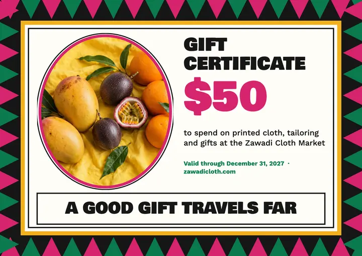 Zawadi Cloth Market gift certificate: cloth market gift certificate template
