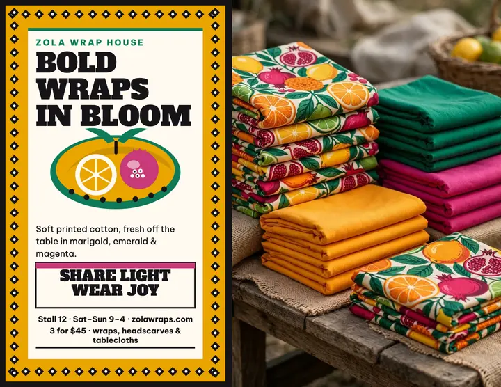Zola printed wraps market flyer template