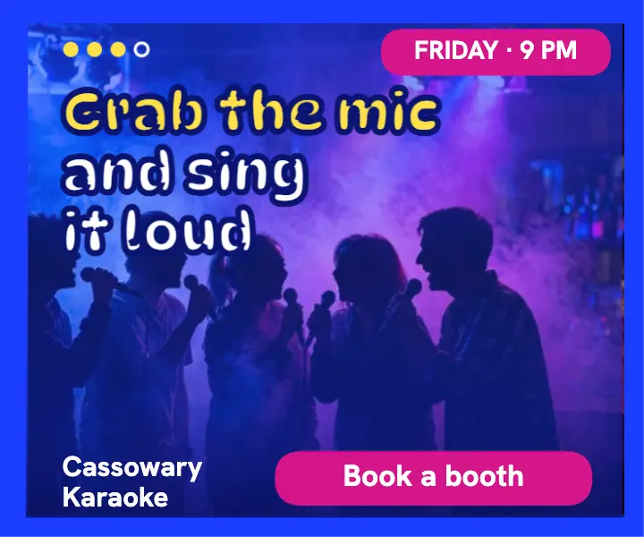 Cassowary Karaoke Friday night lyric screen ad template