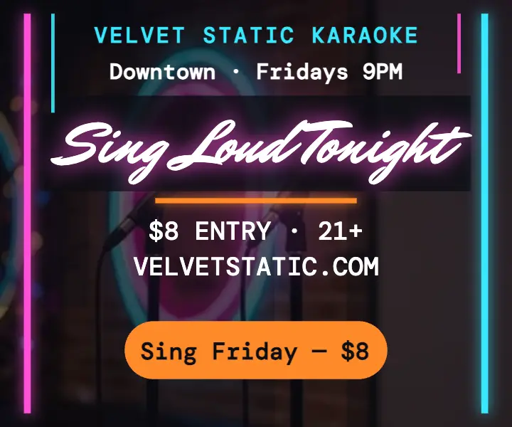 Velvet Static Friday karaoke neon ad template