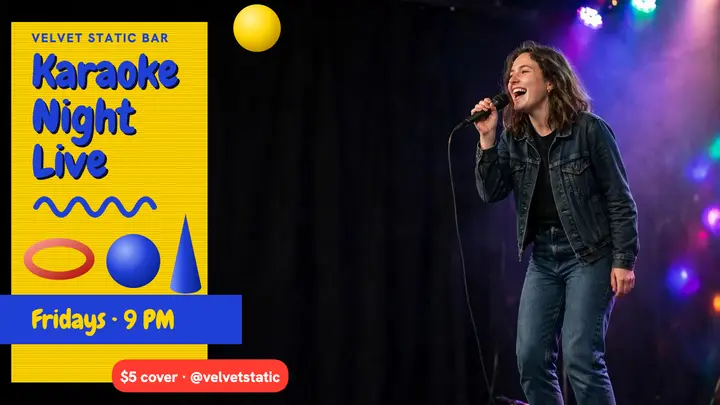Karaoke Night Live thumbnail, 90s TV ident template