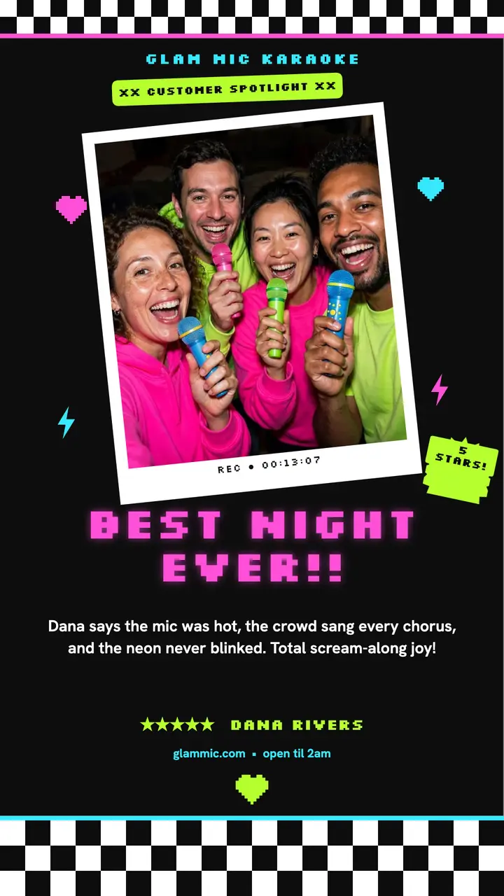 Glam Mic karaoke spotlight, scene story template