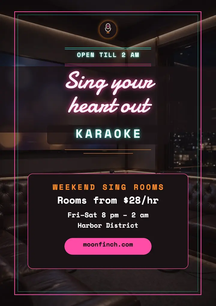 Moonfinch weekend karaoke rooms neon flyer template
