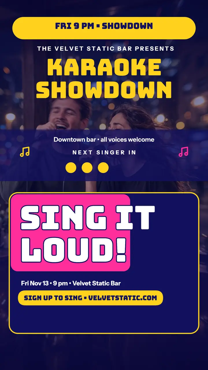 Velvet Static karaoke showdown night story template