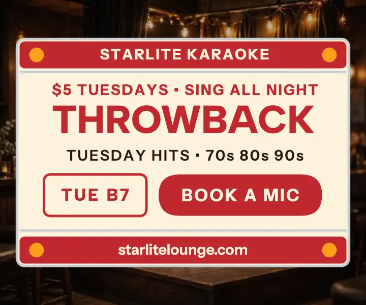 Starlite Karaoke Tuesday throwback strip ad template