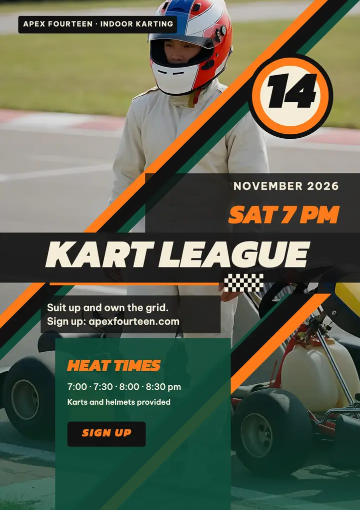 Apex Fourteen indoor kart league flyer template