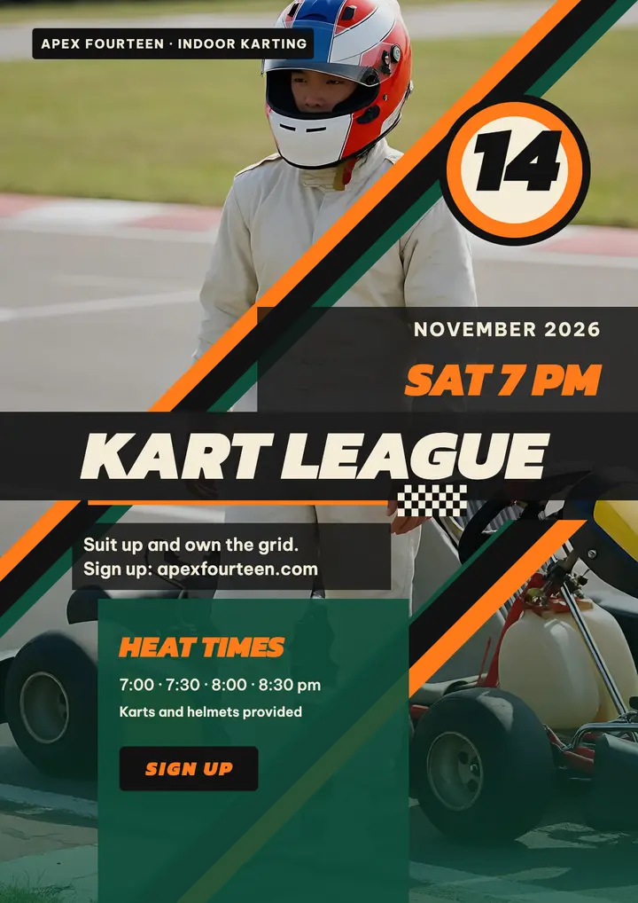 Apex Fourteen indoor kart league flyer template