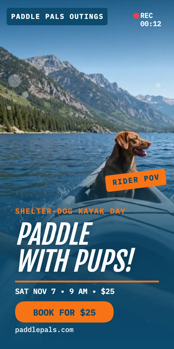 Paddle With Shelter Dogs kayak outing ad: dog kayak outing ad template