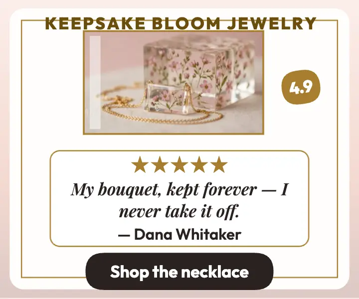 Keepsake Bloom resin necklace review ad: customer review ad template