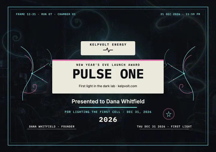 Kelpvolt Pulse One launch award certificate template