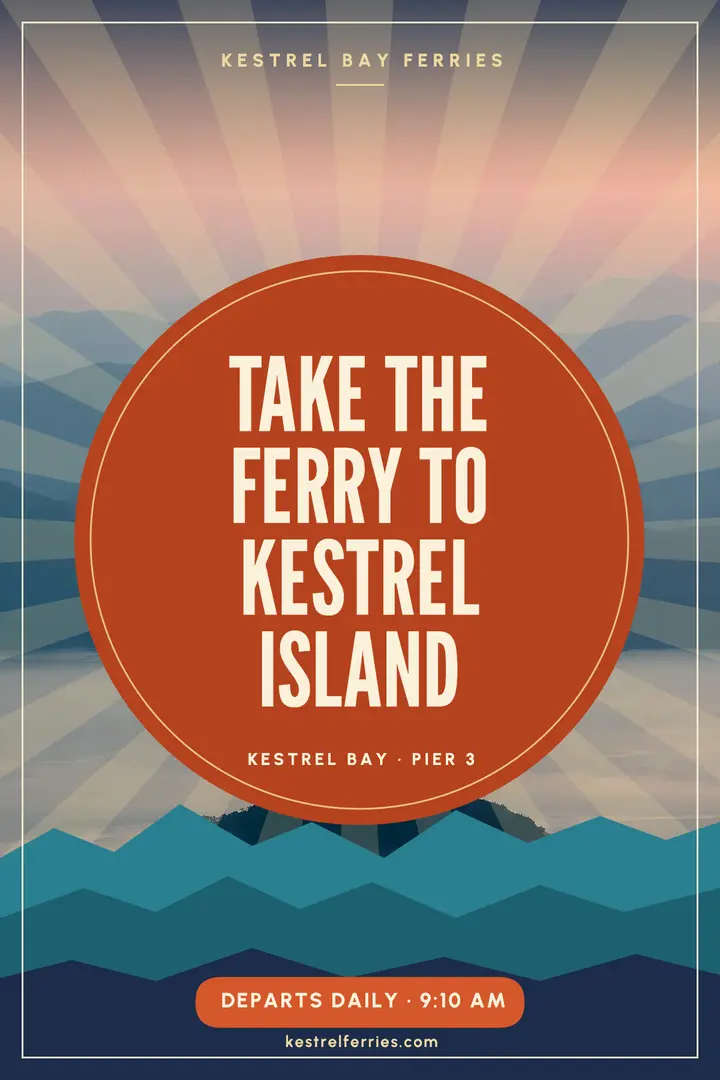 Kestrel Island ferry screenprint travel poster: ferry travel poster template