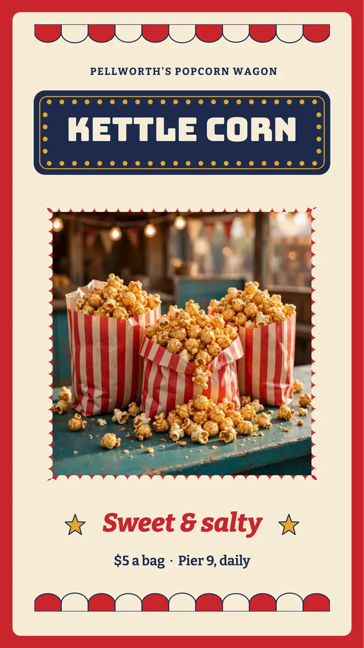 Kettle corn stand story, vintage circus template