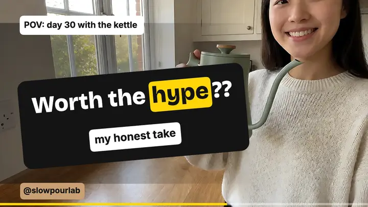 Honest kettle review thumbnail, native caption template