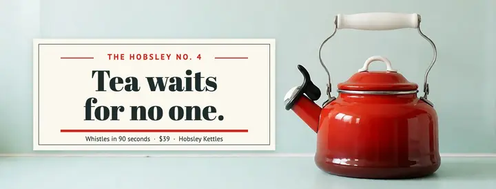Hobsley enamel kettle Facebook cover, sixties print ad template