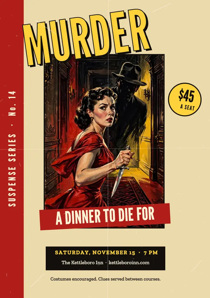 Murder mystery dinner pulp cover flyer template