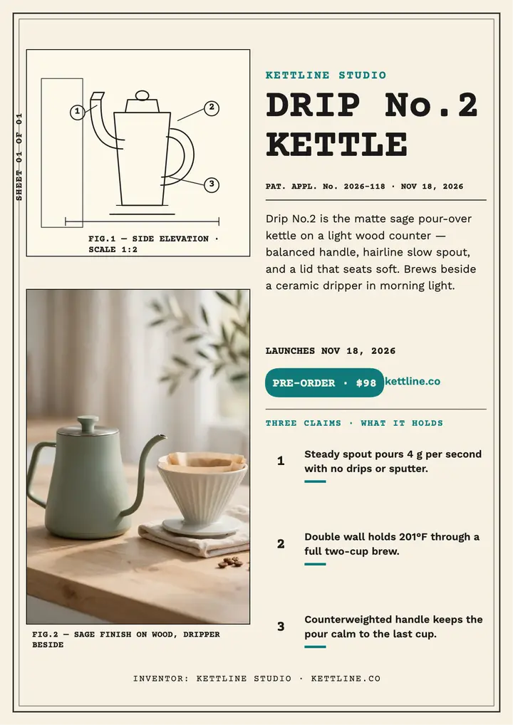 Kettline Drip No.2 kettle launch flyer template