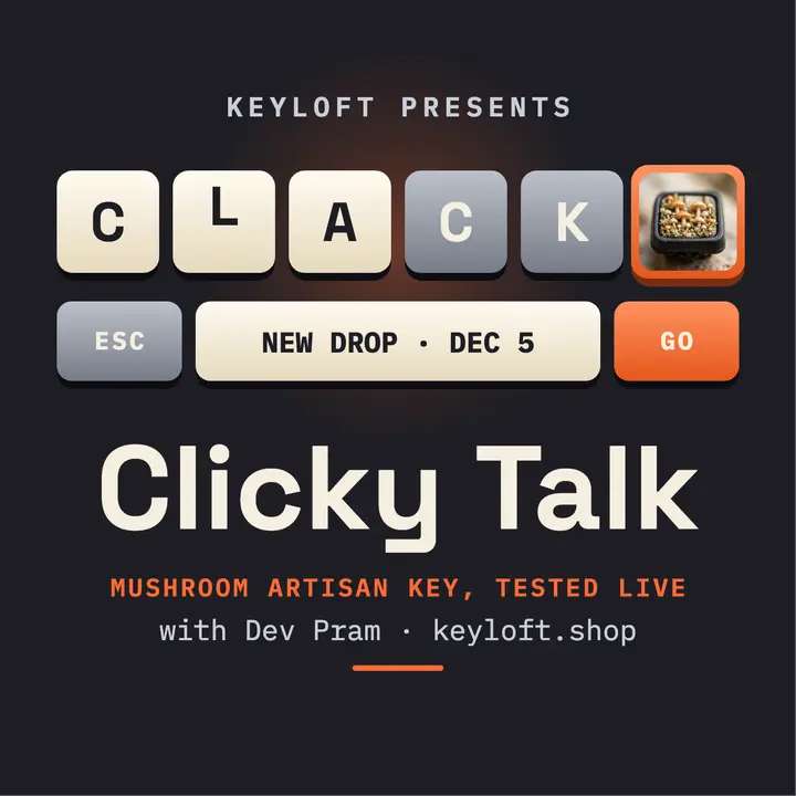 Clicky Talk mushroom key drop cover: keyboard drop podcast cover template