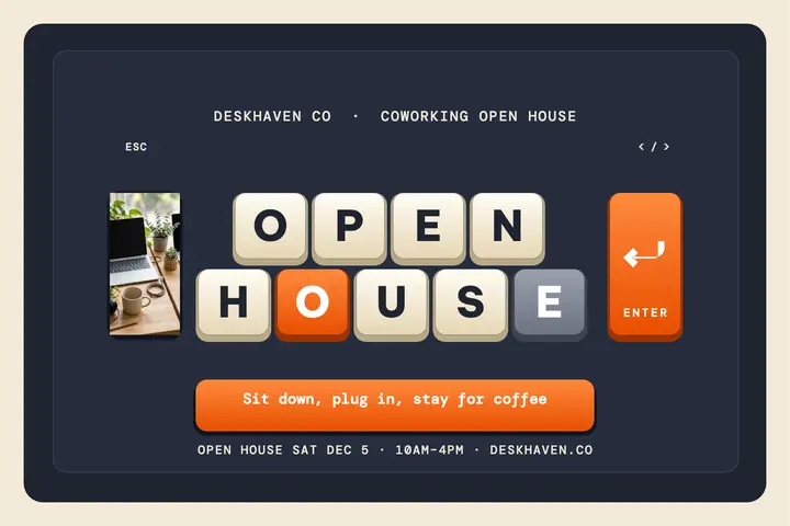 Deskhaven Co open house keycap postcard template