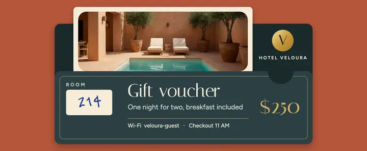 Hotel Veloura stay gift voucher: hotel gift voucher template