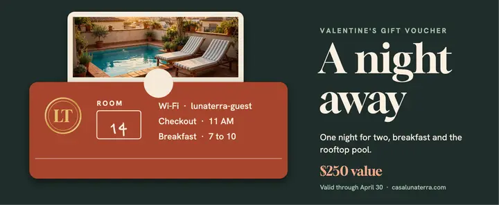 Casa Lunaterra Valentine's night away voucher template