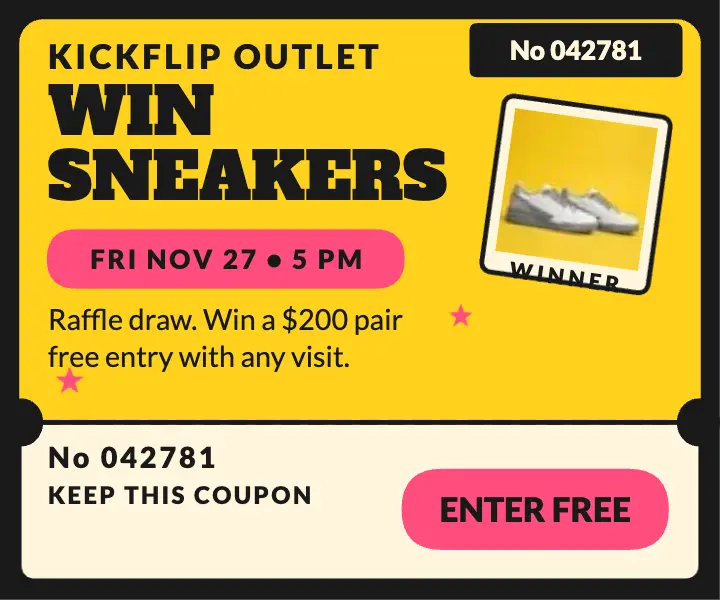 Kickflip Outlet sneaker raffle ad: sneaker raffle ad template