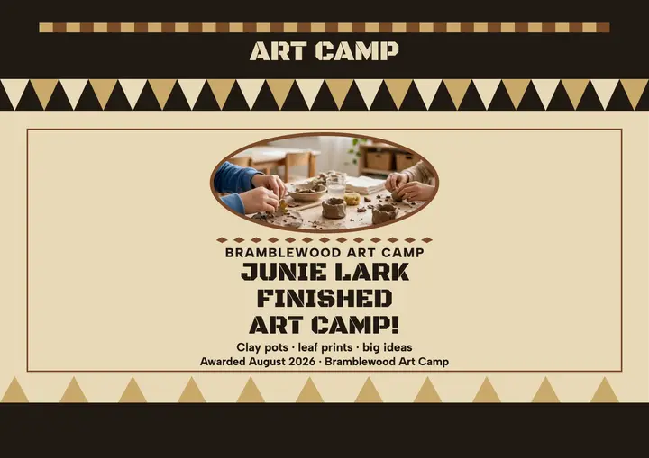 Bramblewood art camp certificate, bark cloth template