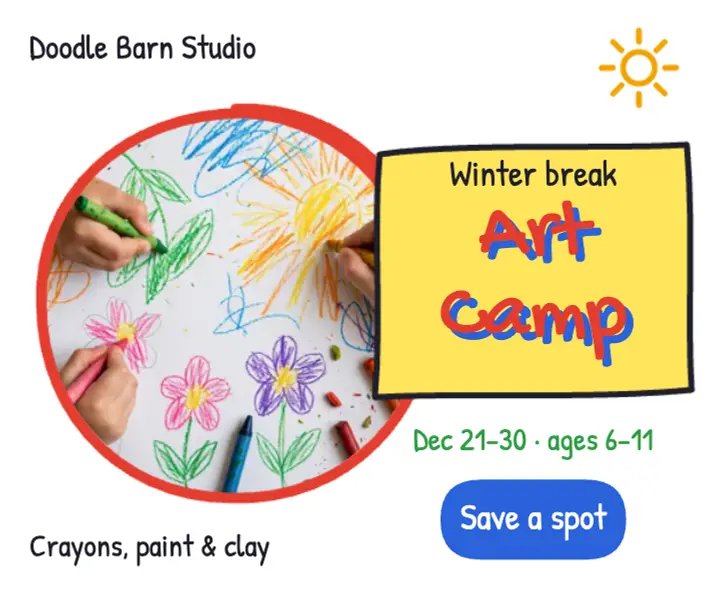 Kids art camp, crayon doodle template