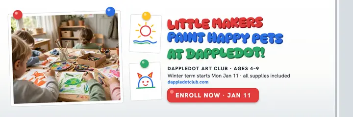 Dappledot Art Club fridge header: kids art class header template