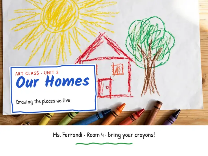 Our Homes art lesson, crayon doodle template