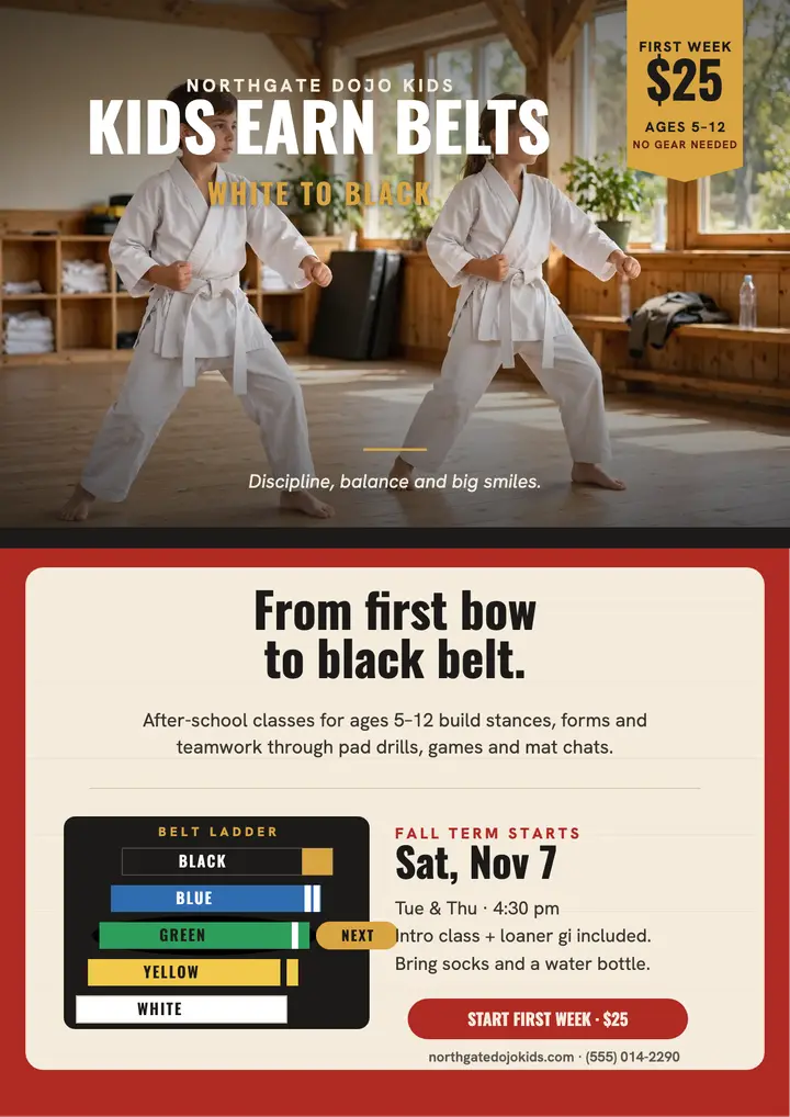 Northgate Dojo Kids belt ladder flyer template