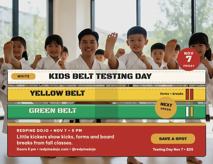 Redpine kids belt testing day ladder: karate belt testing flyer template