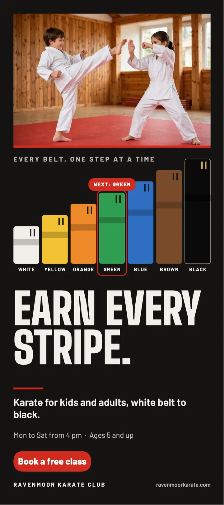 Ravenmoor Karate belt ladder rack card template