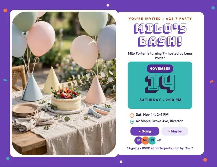 Milo's bash birthday invite card: kids birthday invite template