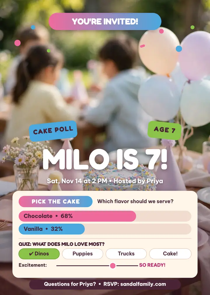 Milo's birthday poll party invitation template
