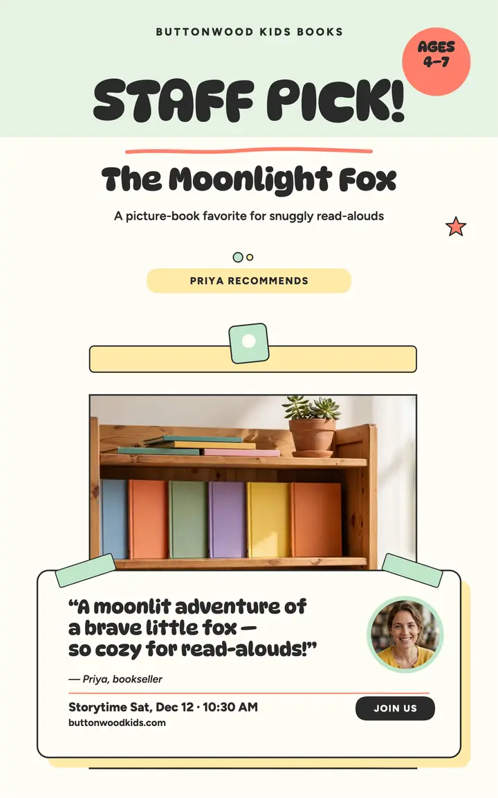 Buttonwood staff pick shelf card template