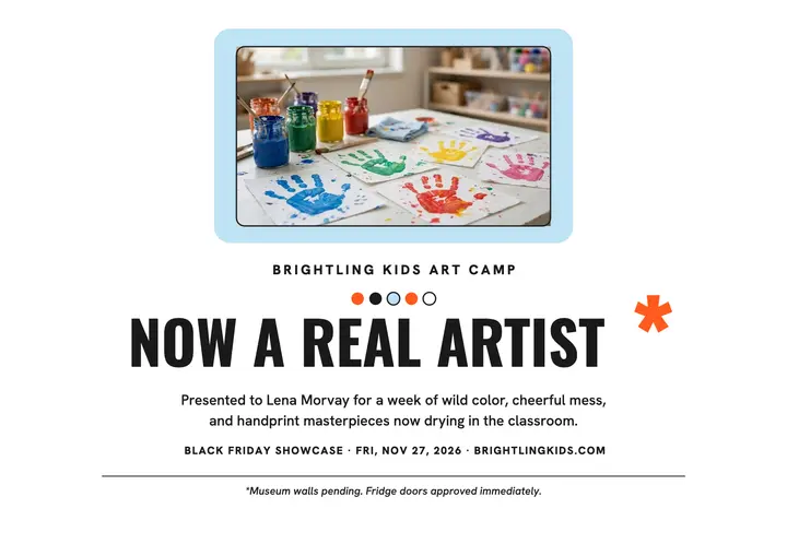 Brightling Kids art camp award certificate: kids art camp certificate template