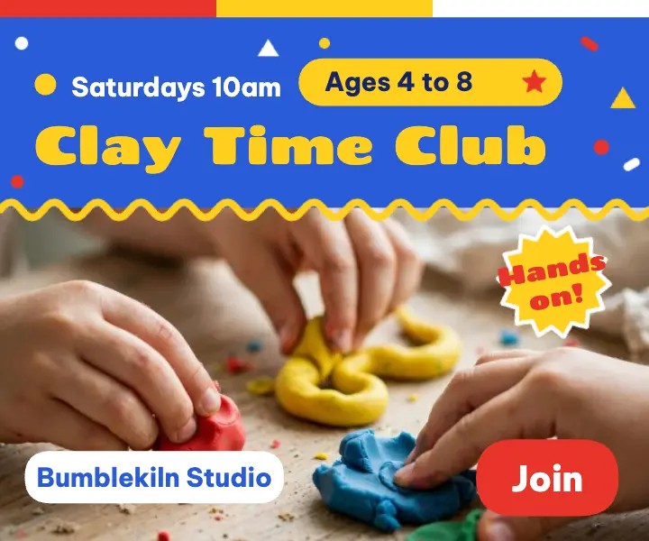 Kids Saturday clay class medium rectangle ad, kidcore candy template