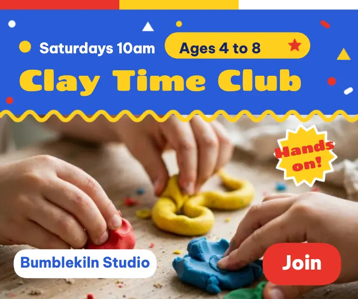 Kids Saturday clay class medium rectangle ad, kidcore candy template