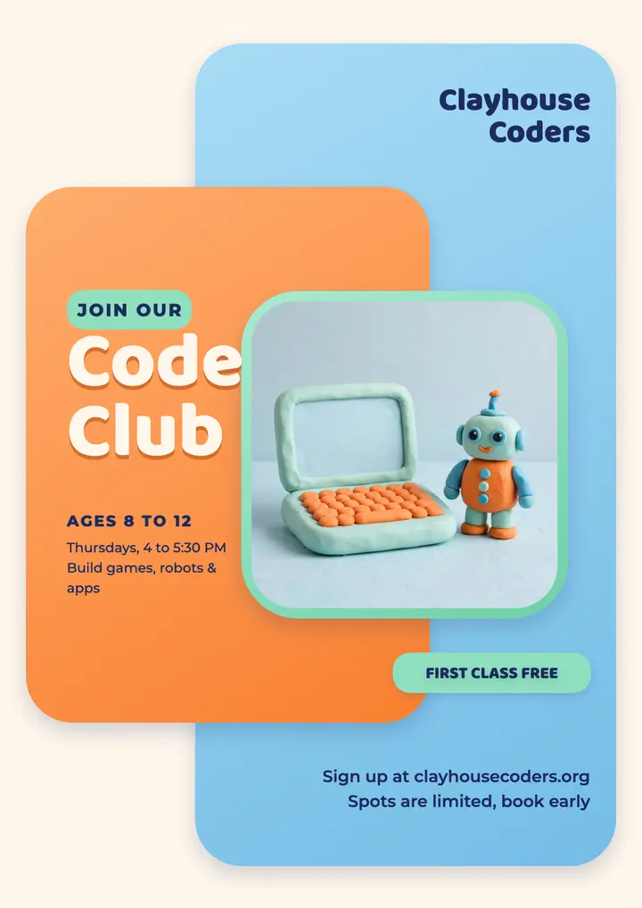 Kids coding club flyer, clay template