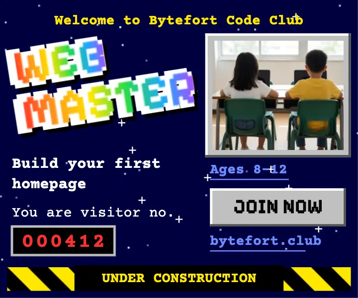Bytefort Code Club retro homepage ad template