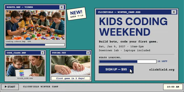 Clickfield coding weekend retro post: kids coding class post template