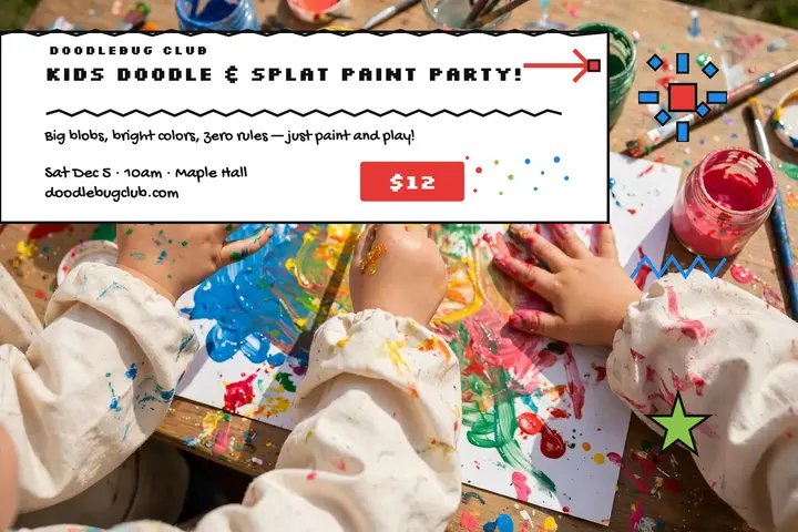 Doodlebug Club kids paint morning postcard: kids painting workshop postcard template